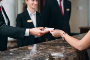 getting key card from hotel's reception